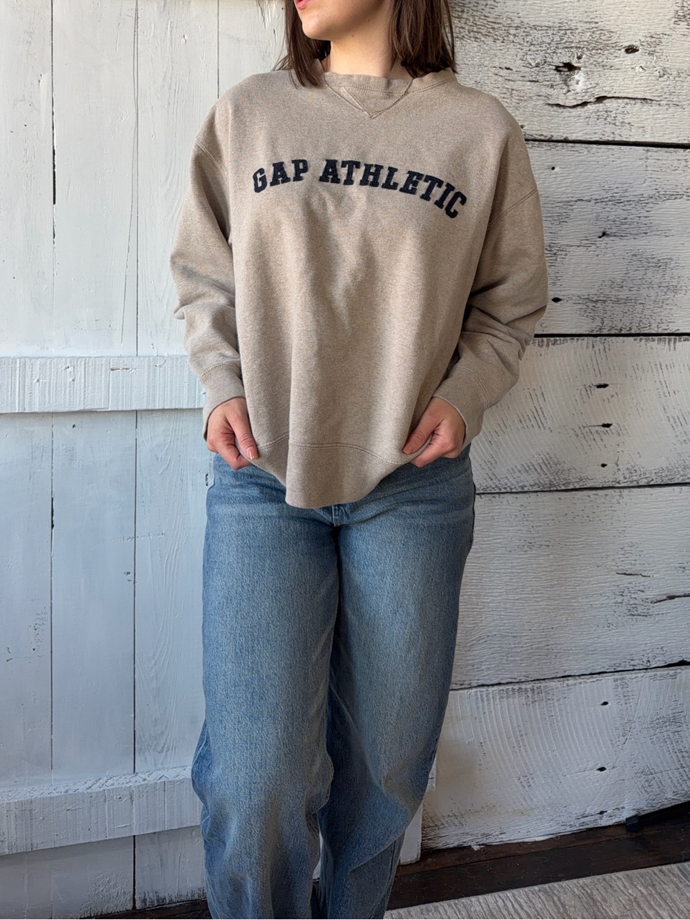 GAP Athletic Oatmeal Collegiate Crewneck Sweatshirt Varsity Preppy